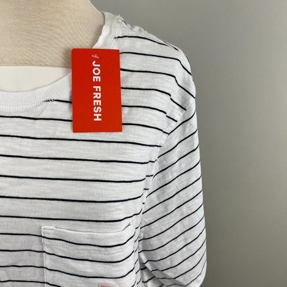 NWT JOE FRESH White Black Striped Crew Neck Tee (L)‎ - Picture 3 of 8